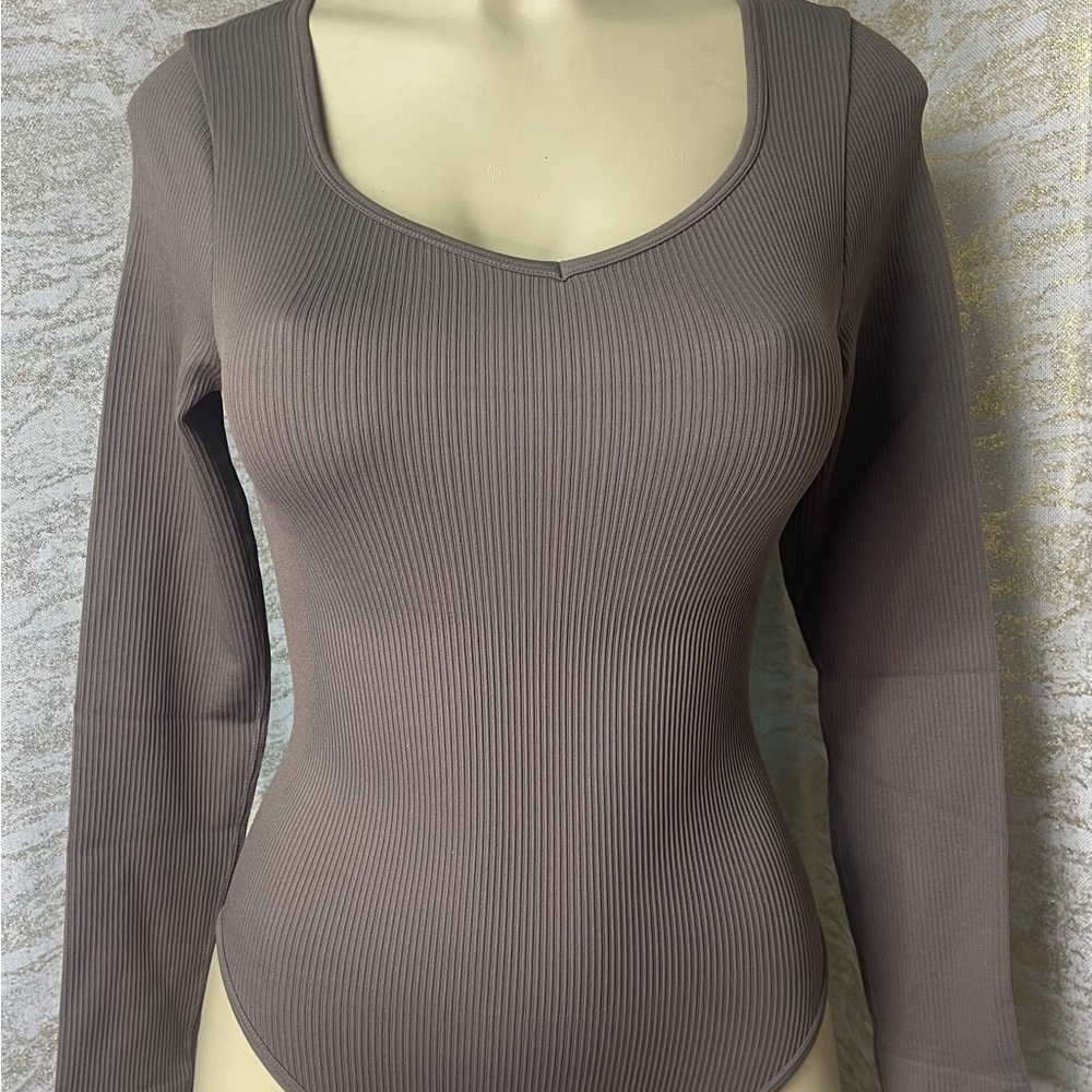 Elegant Brown Long Sleeve Women's Top